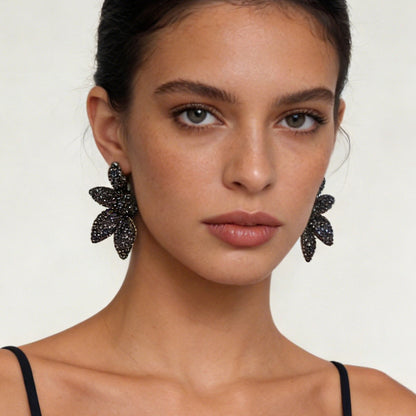 Alloy Flower Fan Shape Rhinestone Stud Earrings Everyday