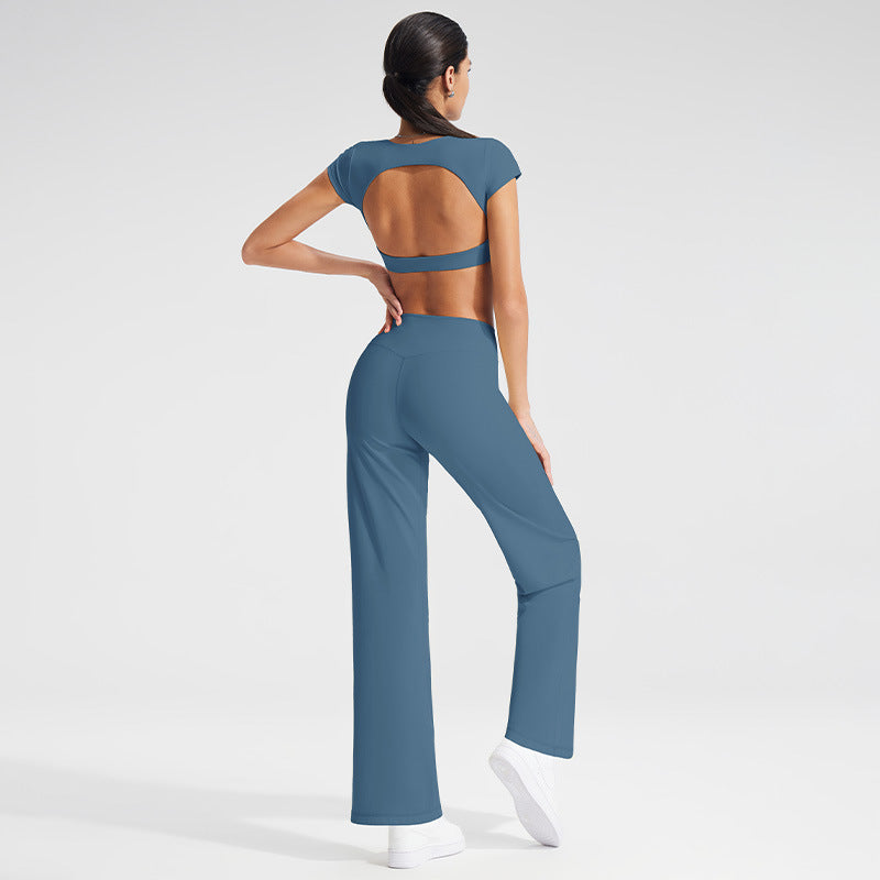 Backless Sports T-Shirt Set with Removable Pads for Women