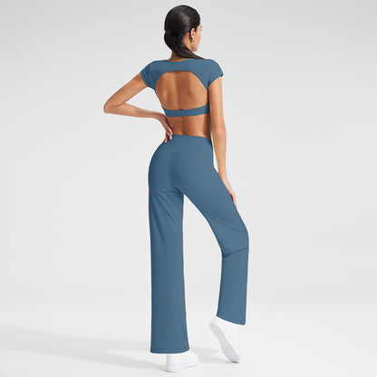 Backless Sports T-Shirt Set with Removable Pads for Women