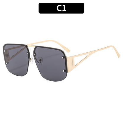 Stylish Metal Half-Rim Sunglasses Trendy Unisex UV400 Protection