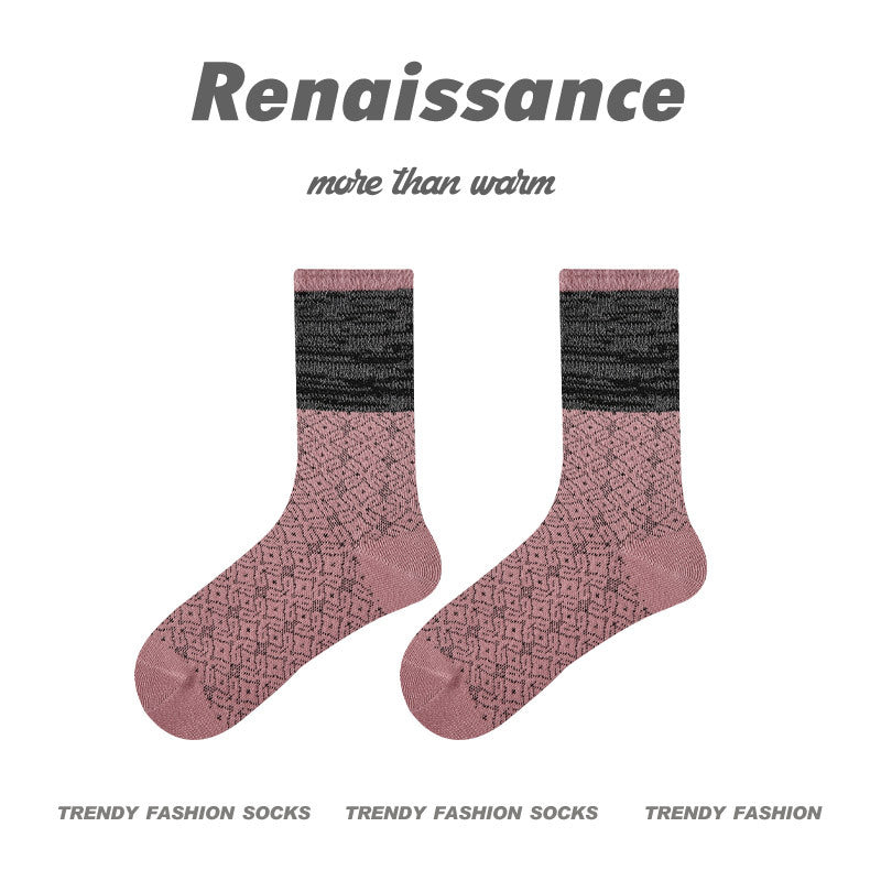 Mid Calf Seamless Wool Blend Striped Socks