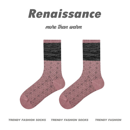 Mid Calf Seamless Wool Blend Striped Socks