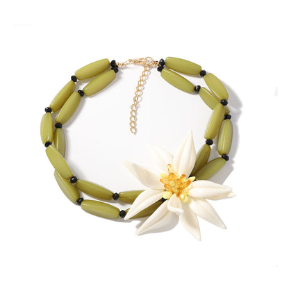 Necklace Floral Double Layer Bamboo Link Statement