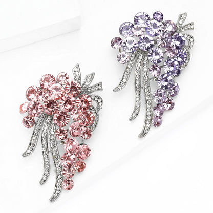 Floral Brooch Pin with Rhinestones Elegant Women's Accessory