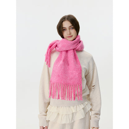Solid Color Fringed Scarf Stylish Warm Neck Wrap