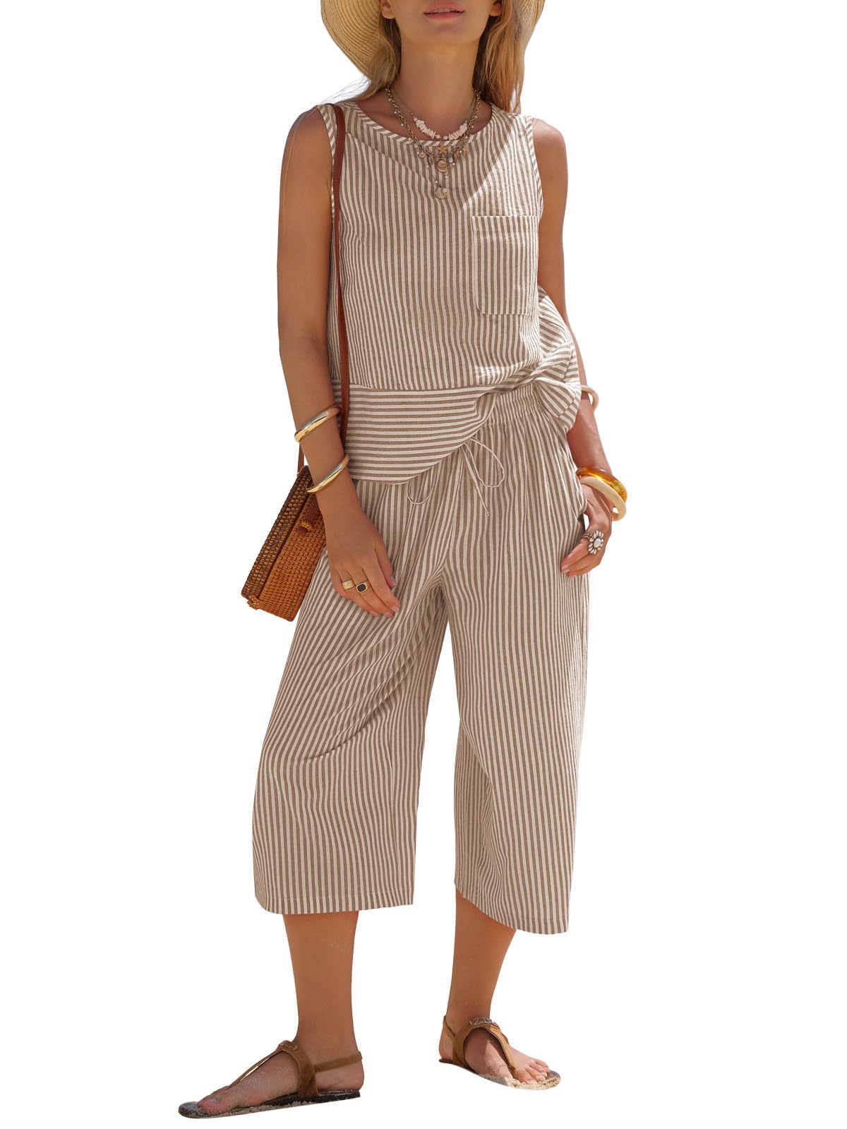 Striped Sleeveless Two-Piece Set for Women