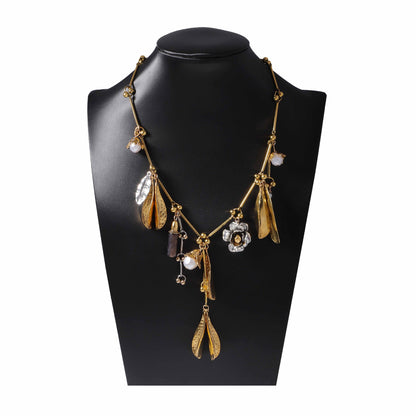 Leaf Pendant Alloy Necklace Vintage Statement Jewelry
