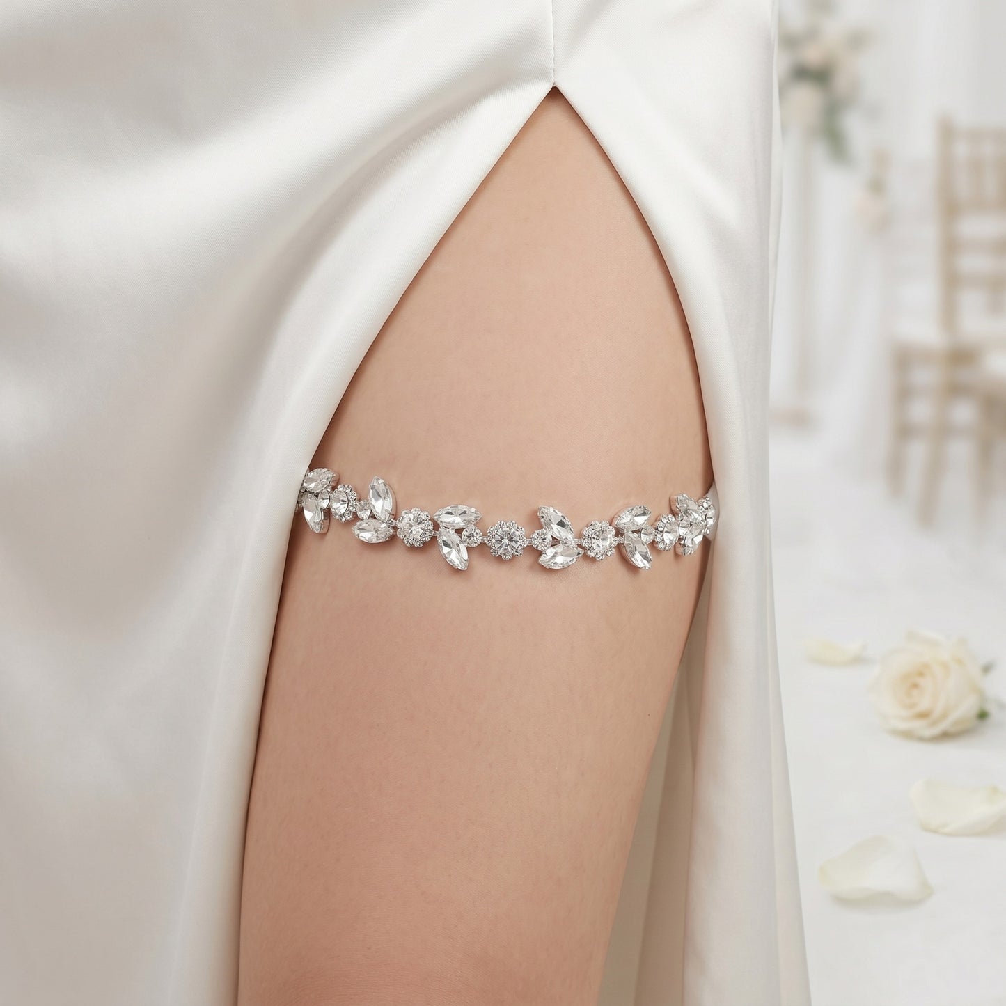 Bridal Lace Garter Belt with Rhinestones and Pearls for Elegant Weddings