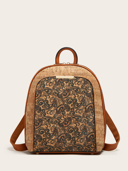 Printed Cork Backpack Waterproof Retro Style Women’s Travel Bag