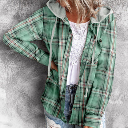 Hooded Plaid Sweatshirt Casual Outerwear
