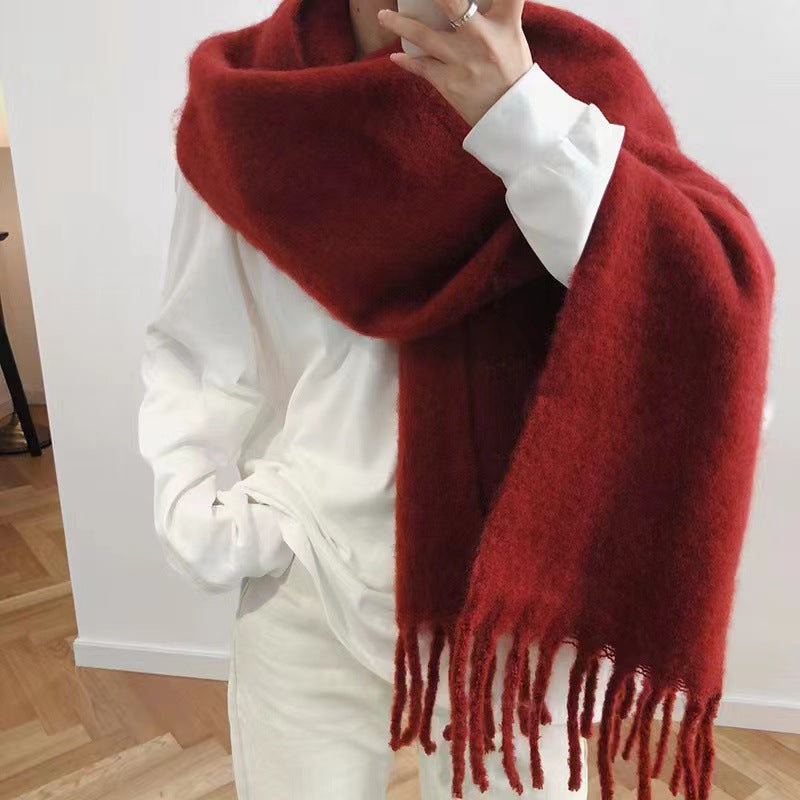 Chic Solid Color Faux Cashmere Scarf With Tassels for Women