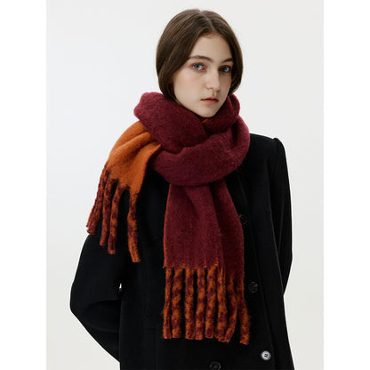 Wool Blend Colorful Fringed Scarf - Thick and Warm