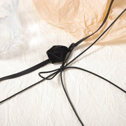 Long Layered Camellia Lariat Necklace Dark Chic