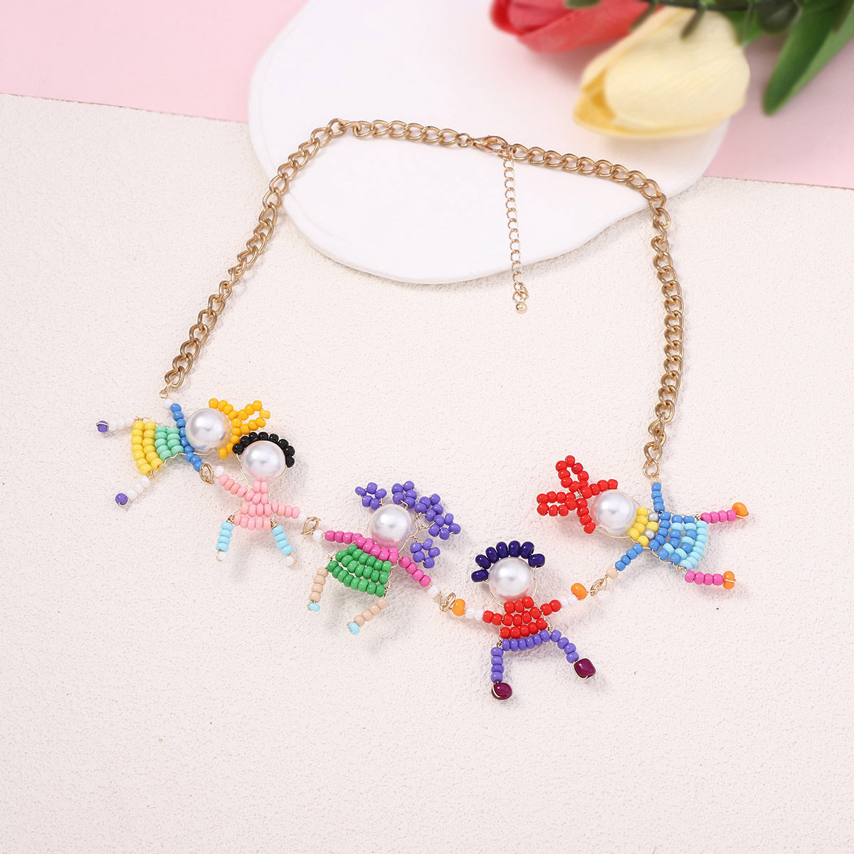 Collarbone Necklace Pearl Seed Bead Cartoon Cute Casual