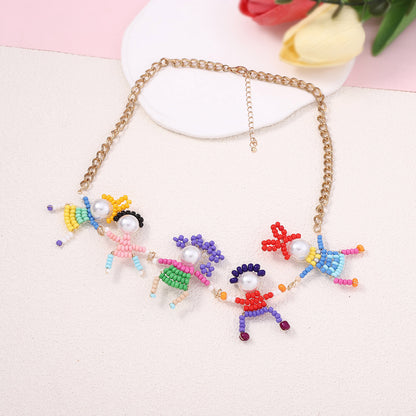 Collarbone Necklace Pearl Seed Bead Cartoon Cute Casual