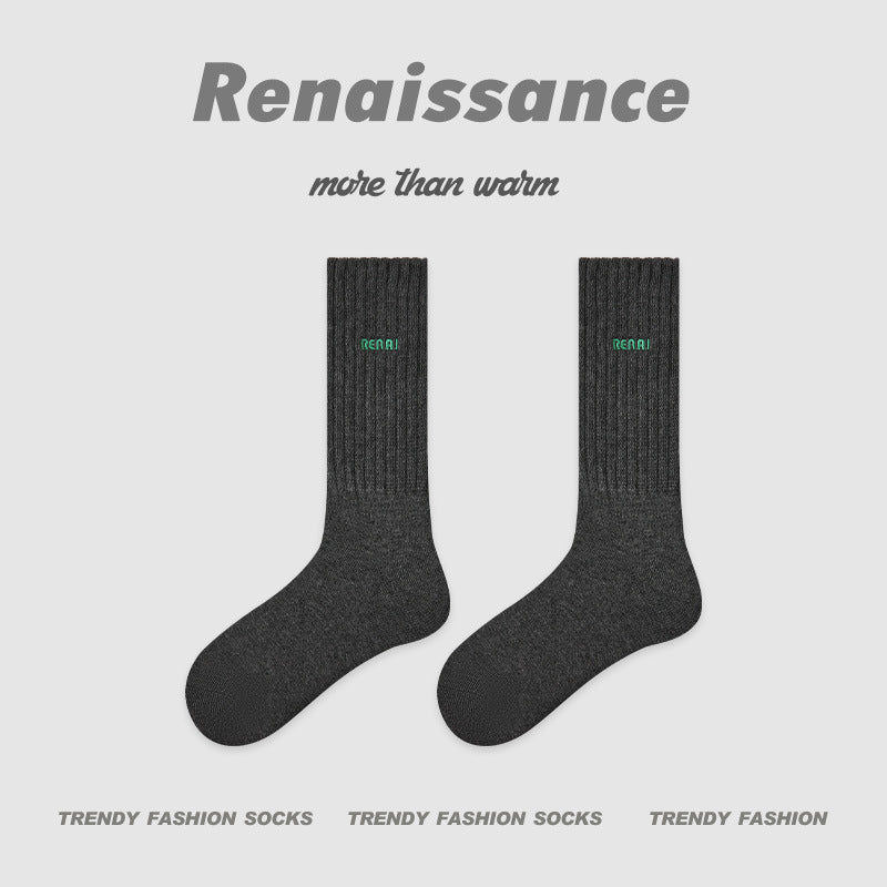 Mid Calf Embroidered Letter Cotton Socks Renaissance