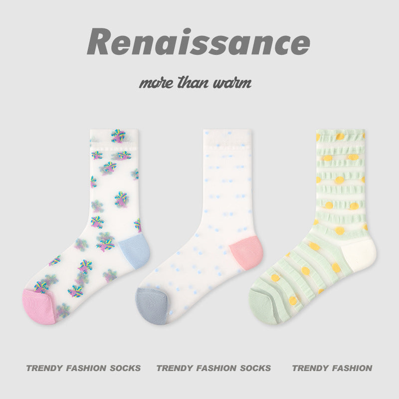 Renaissance Striped Mesh Mid Calf Cotton Socks