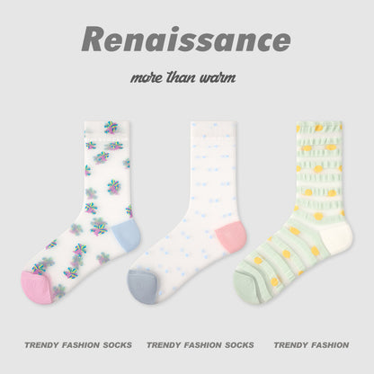 Renaissance Striped Mesh Mid Calf Cotton Socks
