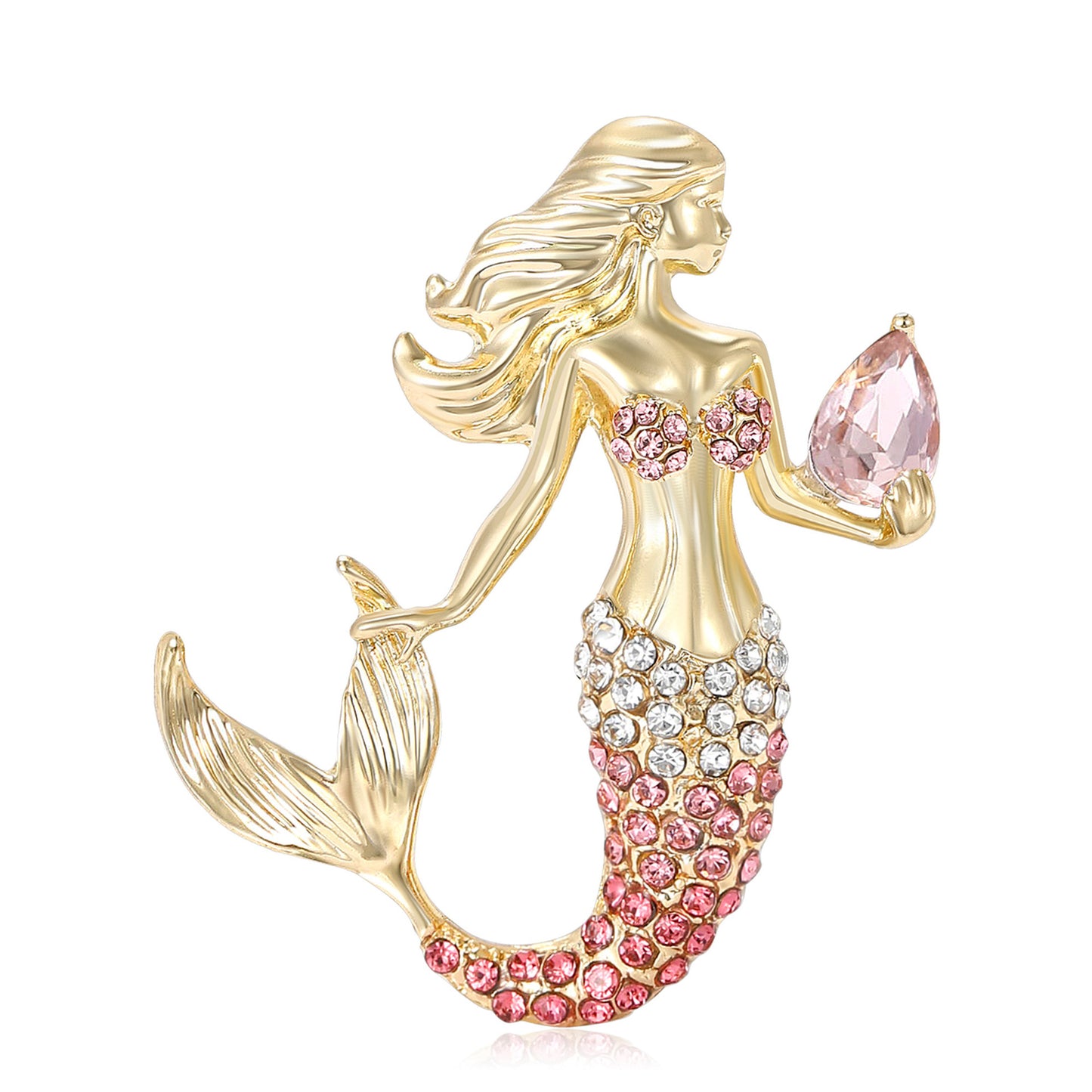 Creative Mermaid Brooch With Rhinestones Elegant Women's Accessories