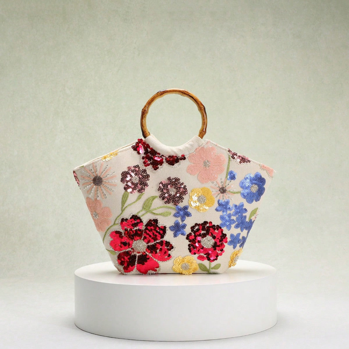 Elegant Seaside Embroidered Floral Tote Bag