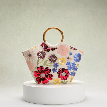 Elegant Seaside Embroidered Floral Tote Bag