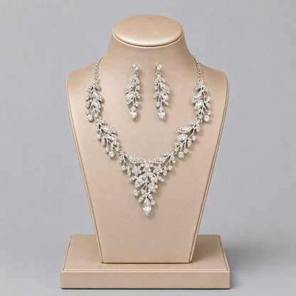 Retro Alloy Rhinestone Jewelry Set Elegant Necklace and Earrings for Evening Wear