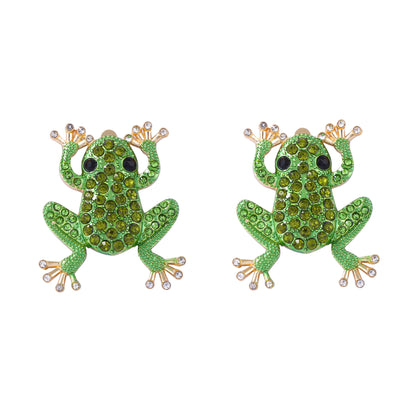 Stud Earrings Frog Pearl Zircon Stainless Posts Chic