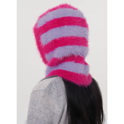 Trendy Two-Tone Striped Faux Mink Knit Beanie for Women