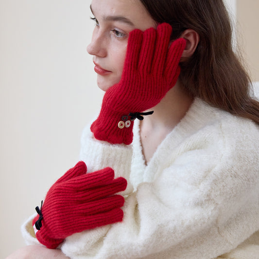 Elegant Touchscreen Knit Gloves with Bow Design