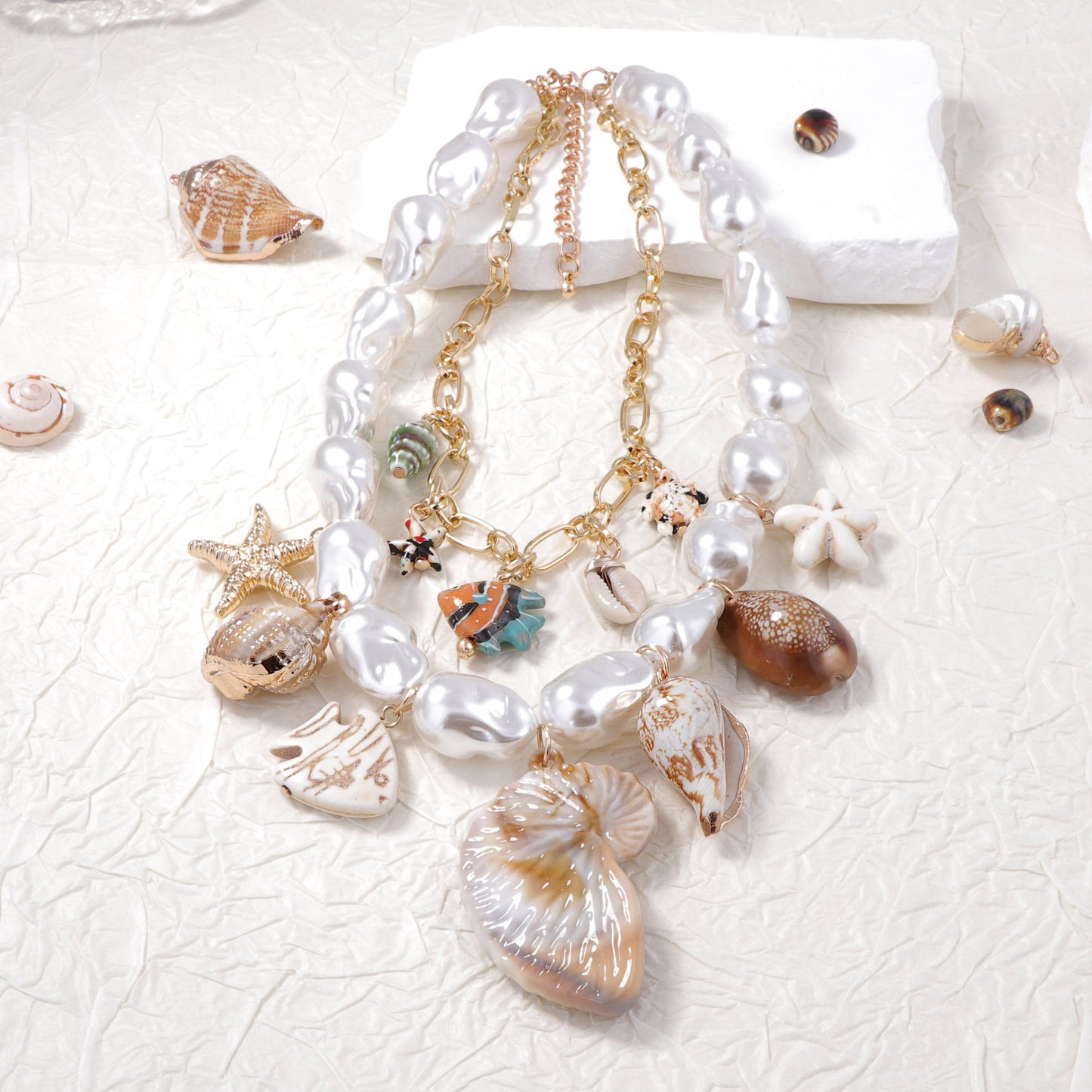 Baroque Faux Pearl Shell Layered Necklace