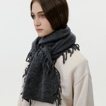 Knitted Tassel Wool Blend Scarf - Soft Casual Unisex Neck Warmer