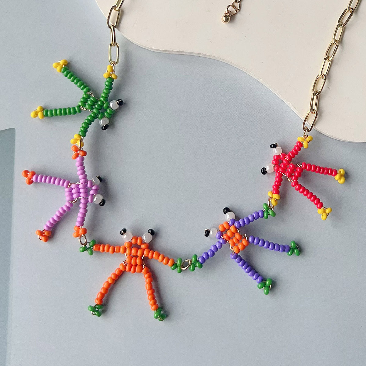 Necklace Handwoven Frog And Bee Pendant Chain Stylish