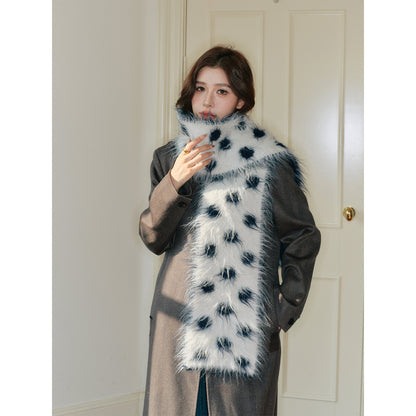 Vintage-Inspired Polka Dot Wool Knit Scarf for Women