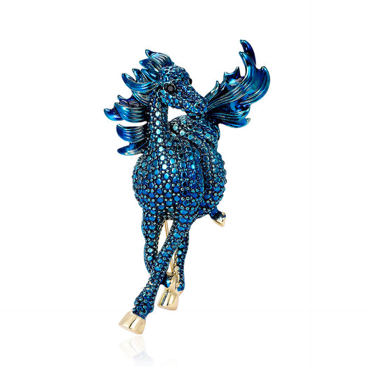Metallic Horse Brooch Vintage Style Rhinestone Pin for Women