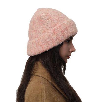 Vintage Warm Thick Knit Beanie with Contrast Color for Women