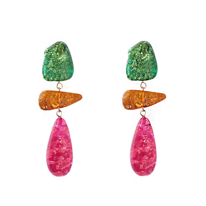 Statement Colorful Resin Geometric Patchwork Earrings