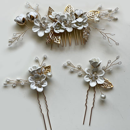 Pastel Colored Floral Hair Combs Set Bridal