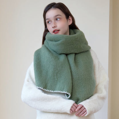 Solid Color Thick Warm Scarf with Edged Design for All Seasons