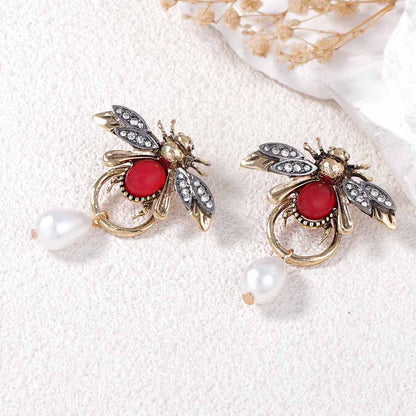 Earrings Bee Pearl Teardrop With Zircon Accents Elegant
