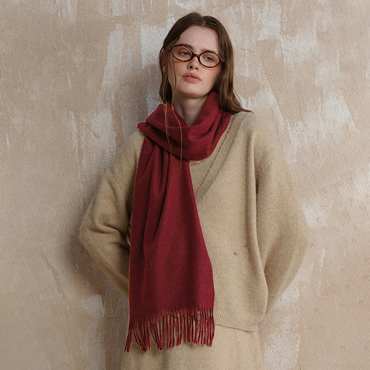 Classic Wool Scarf with Tassels for Men and Women