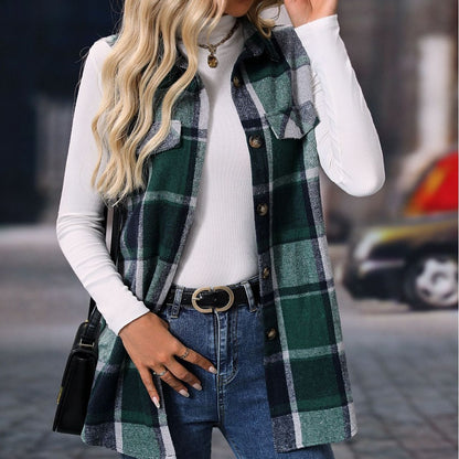 Trendy Checkered Sleeveless Vest Loose Fit Coat