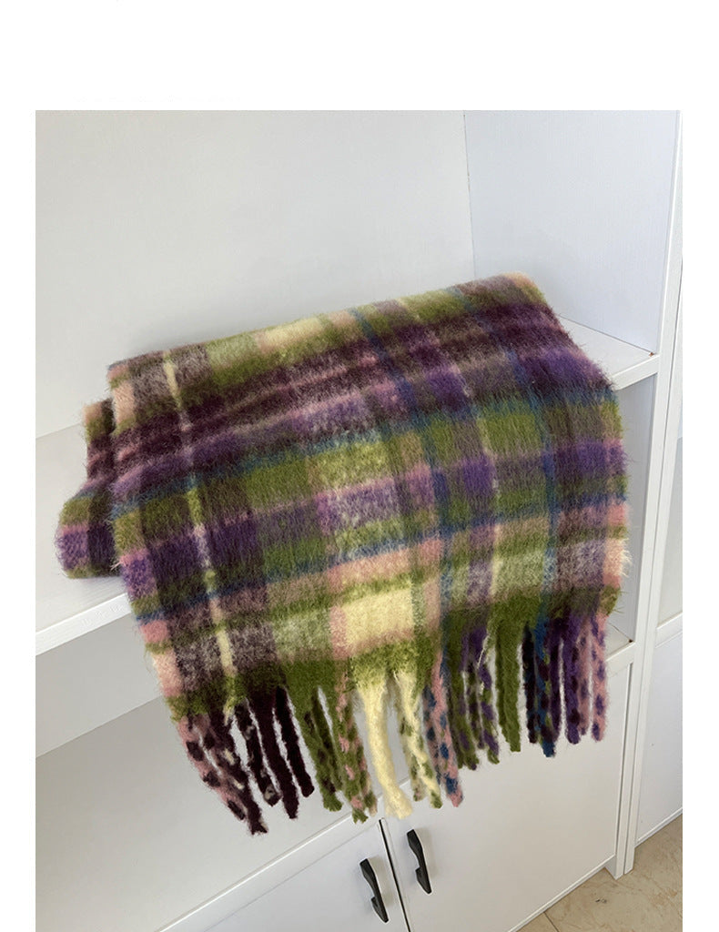 Designer Plaid Winter Scarf Cozy Woven Shawl with Fringes