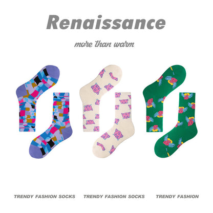 Mid Calf Vintage Gradient Cotton Socks