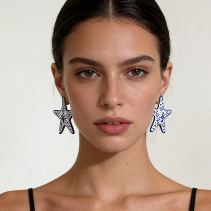 Enamel Star Stud Earrings Stainless Steel Elegant