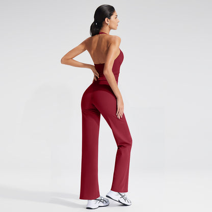 Yoga Relaxed Fit V-Neck Crop Top Set with Removable Cups