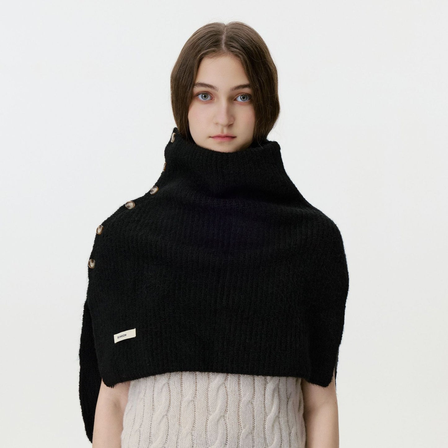 Chic High-Neck Button Neck Warmer Cozy Knit Scarf
