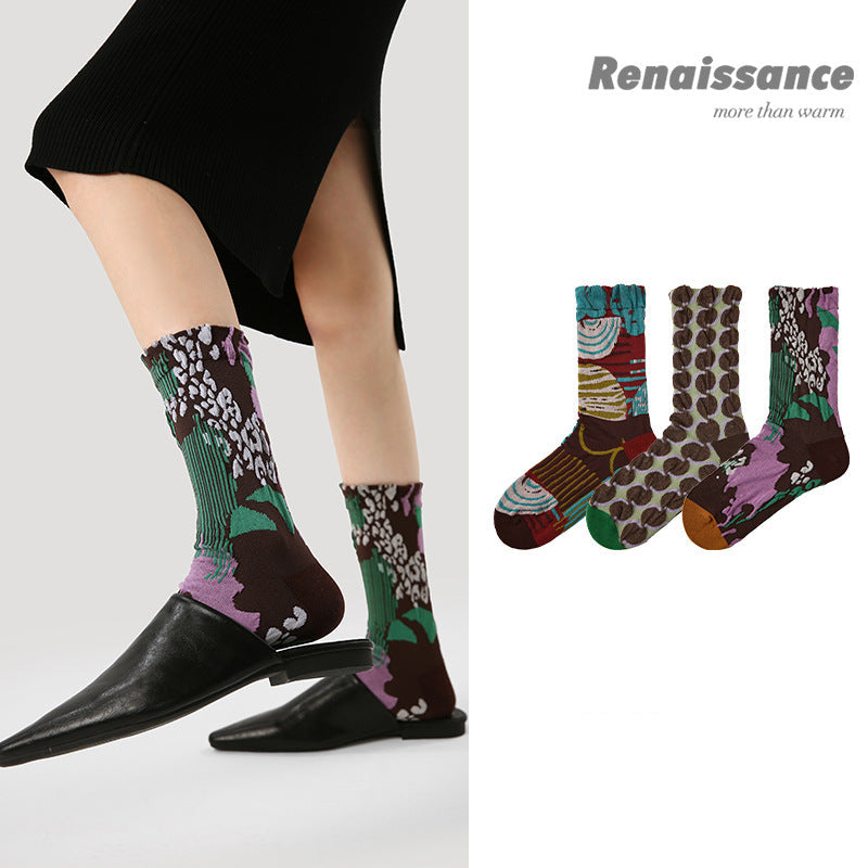 Renaissance Floral Embossed Cotton Blend Slouch Socks