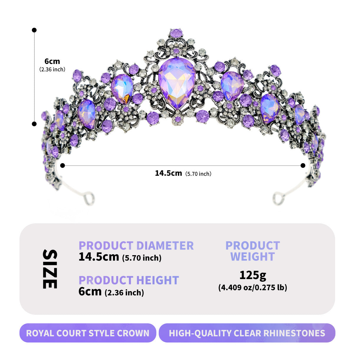 Baroque Vintage Bride Crystal Crown Hair Accessory for Weddings and Parties