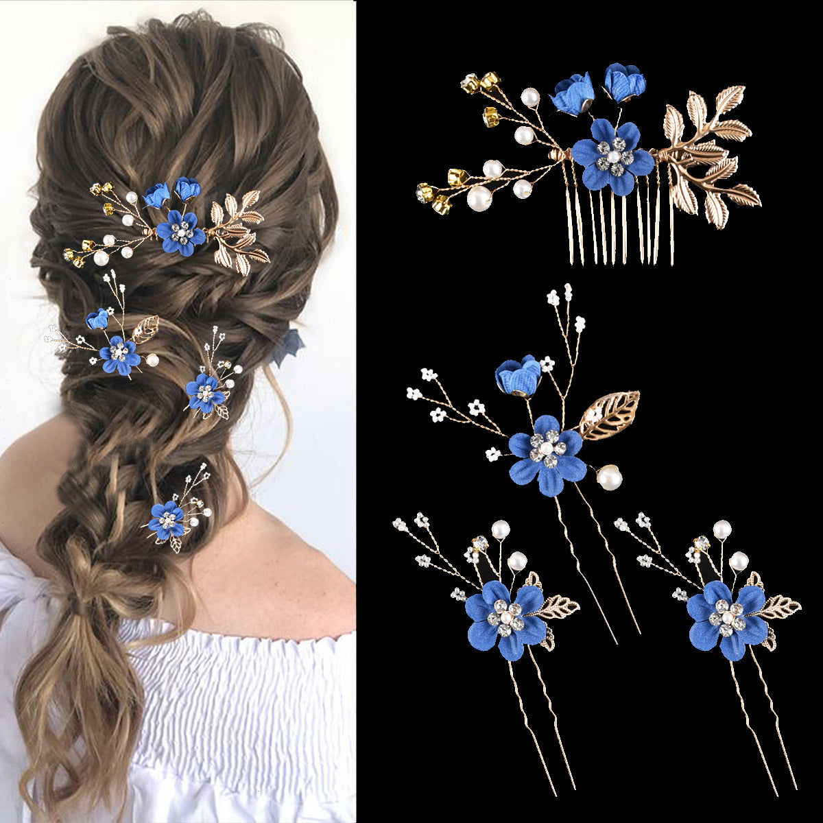 Colorful Floral Bride Wedding Hairpiece Set