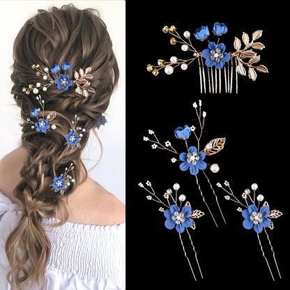 Colorful Floral Bride Wedding Hairpiece Set